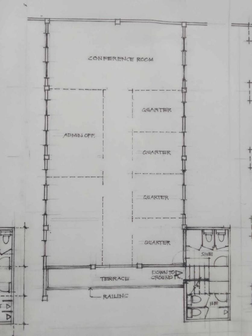 Second-floor plan: conference room, admin office and quarters