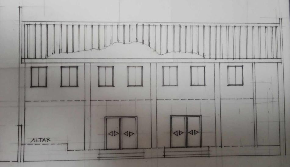 Hand-drawn elevation of the sanctuary facade